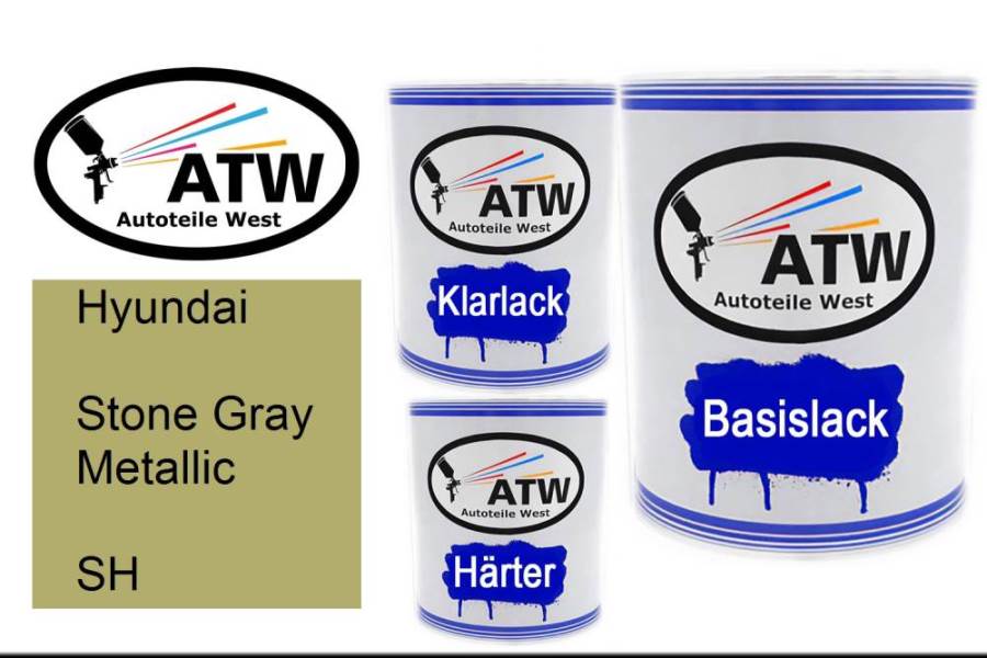 Hyundai, Stone Gray Metallic, SH: 1L Lackdose + 1L Klarlack + 500ml Härter - Set, von ATW Autoteile West.